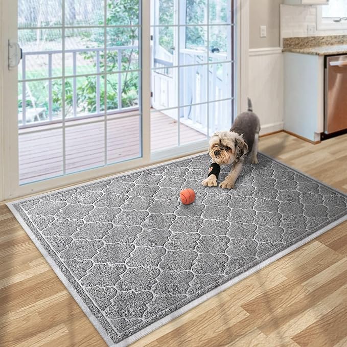 LuxStep Door Mat Large 36X47 Inch Indoor Outdoor Doormat, Non-Slip Low-Profile Design Floor Mat, Front Door Welcome Mat for Entryway,Patio,Garage, Light Grey