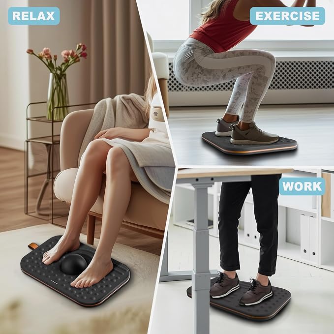 Balance Board for Standing desk, 2-in-1 Dual-Sided Balance Stability Trainer & Anti-Fatigue Standing Mat,Calf Stretcher,for Home,Gym,Office