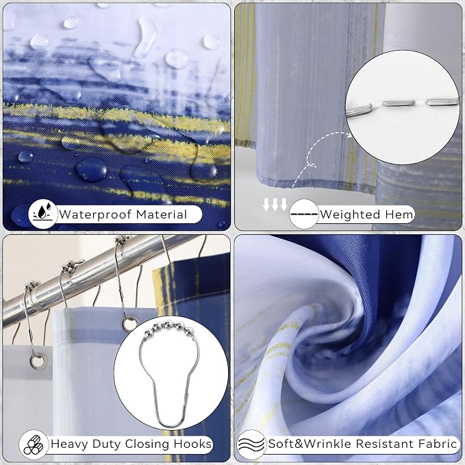 XLHOMO Blue Bathroom Accessories Set, Bathroom Sets with Shower Curtain, Navy Blue Bathroom Accessories with Trash Can, Soap Dispenser, Soap Dish, Toilet Brush Holder, Qtip Holders for Bathroom