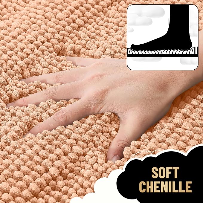OLANLY Thick Bathroom Rugs 36x24, Extra Soft Absorbent Chenille Striped Bath Rugs, Rubber Backing, Machine Wash Dry, Bath Mats for Bathroom Floor, Tub and Shower, Home Decor Accessories, Peach