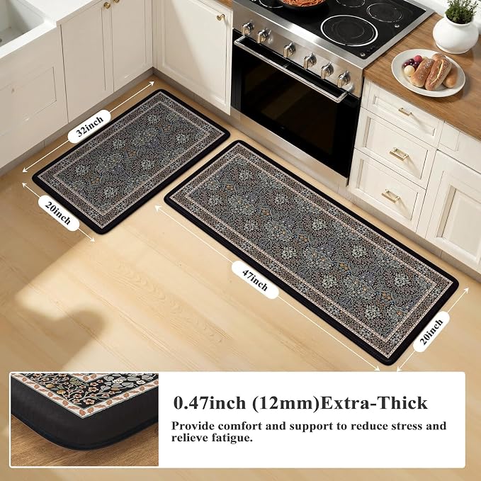 Collive Kitchen Mats Cushioned Anti Fatigue, Waterproof Kitchen Floor Mat Non Slip Desk Rugs Comfort Standing Rug for Sink, Office, Laundry, Home Decor, Black/Mulit