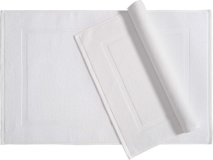 Amazon Basics Premium 100% Cotton Absorbent Soft Bath Mat, Machine Washable, 684 GSM, 20" x 30", White, Hotel Spa Bathmats, 6-Pack (Previously AmazonCommercial)