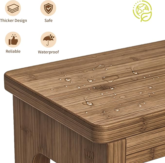 Two Step Stool for Adults and Kids, 450lbs Heavy Duty Step Stool, Bamboo Step Stool for High Beds, Portable Helper Step Stairs for Kids, for Kitchen, Bathroom, RV, Bedside Step Stool, Walnut
