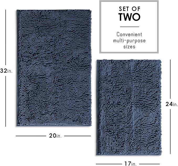Hearth & Harbor Bathroom Rugs, Chenille Bath Mat - Machine Washable Bath Mats for Bathroom Non-Slip Backing Rubber, Quick Dry Bathroom Mat