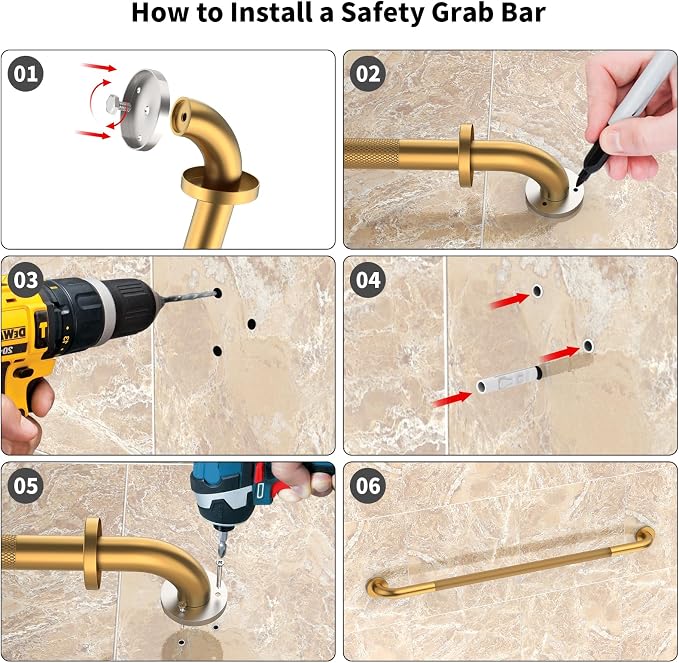 40 Inch Anti Slip Shower Grab Bar, Munzong Long Bathroom Grab Bar for Showers, Gold Knurled Handicap Balance Bar,Safety Hand Rail Support Elderly Senior Assist Bath Handle