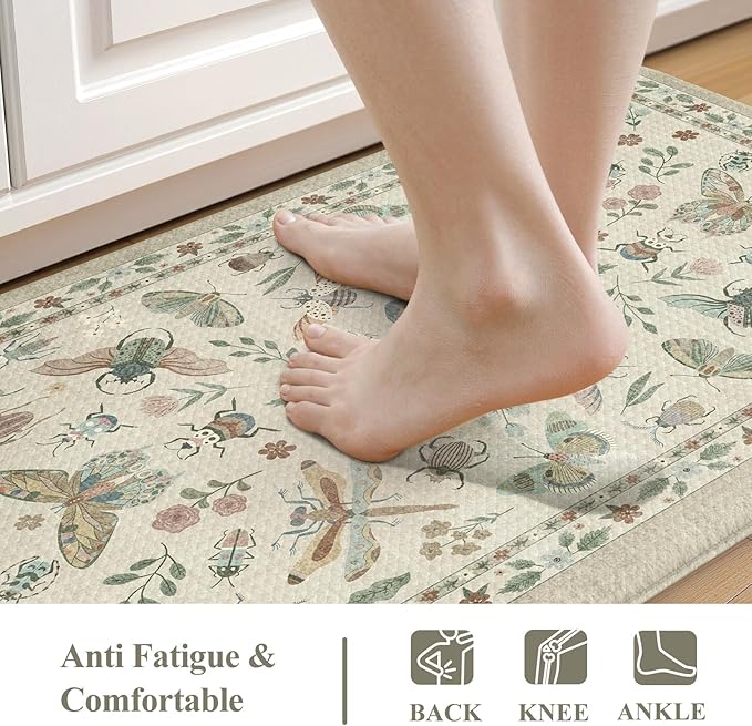 LEEVAN Anti Fatigue Mats for Kitchen Floor Non-Slip, Cushioned Kitchen Mats for Floor 20''x31'', Tan Memory Foam Kitchen Mat Set, Waterproof Ergonomic Standing Mat for Bar, Office,Desk, Laundry