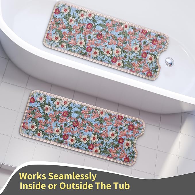 Deluxe Bathtub Mat Non Slip,Machine Washable Bathtub Floor Liner Mats, Suction Cups and Drain Holes to Keep Tubs Clean, Soft on Feet, Bathroom Essentials, 39.4x15.8 Inch
