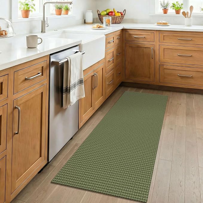 KOZYFLY 2x4 Entry Runner Rug, Small Washable Runners for Entryway, Non Slip Door Mat Indoor Entrance, Front Porch Carpet for Foyer, Kitchen, Bedroom, Bathroom, Olive Green/Earthy Green