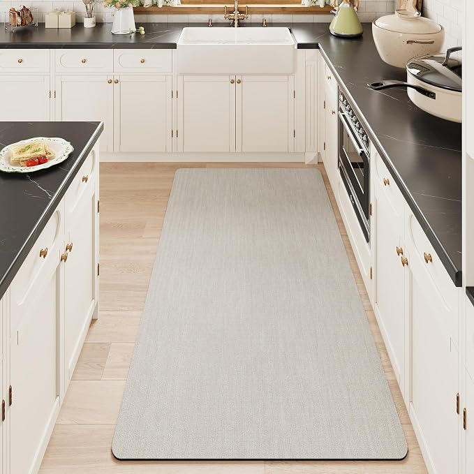 Mecko Bath Mat Rug, Ultra Thin Bathroom Rug -Rubber Non-Slip Quick Dry Absorbent Bath Mat Fit Under Door, Faux Suede Surface Bathroom Floor Mats for Bath, Shower, or Sink (Light Grey,24"x48")