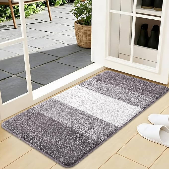 Kitinjoy Indoor Outdoor Door Mat, 40x24 Non-Slip Absorbent Dirt Trapper, Low-Profile Washable Inside Entrance Front Floor Mat, Sturdy Soft Entry Doormats for Entryway, Light Grey
