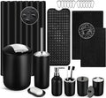 Black Bathroom Accessories Set, 23Pcs Bath Accessory Sets Complete with Bathtub Mat, Shower Curtain Set with Hooks, Soap Dispenser, Toothbrush Holder, Qtip Holder, Trash Can, Toilet Brush