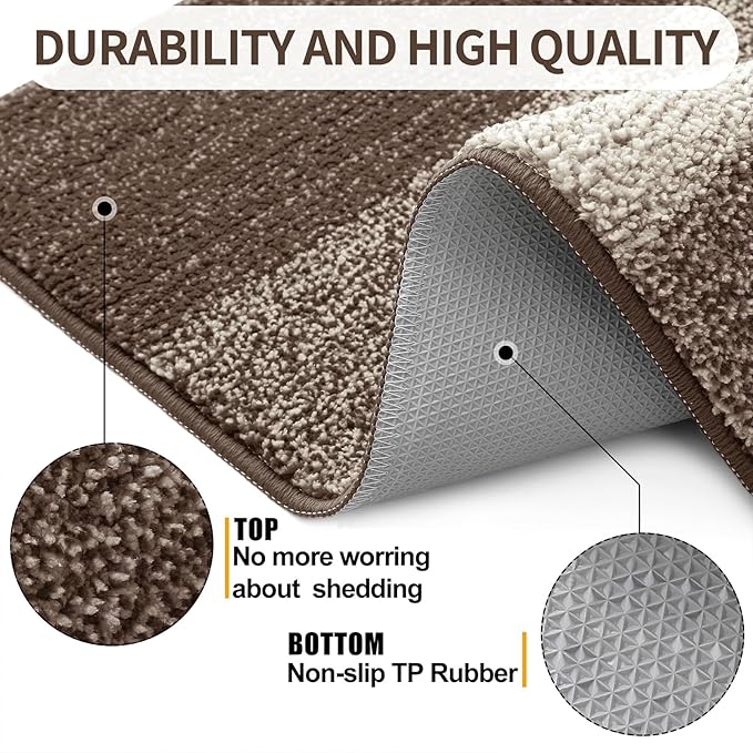 Kitinjoy Indoor Outdoor Door Mat, 30x17 Non-Slip Absorbent Dirt Trapper, Low-Profile Washable Inside Entrance Front Floor Mat, Sturdy Soft Entry Doormats for Entryway, Light Brown
