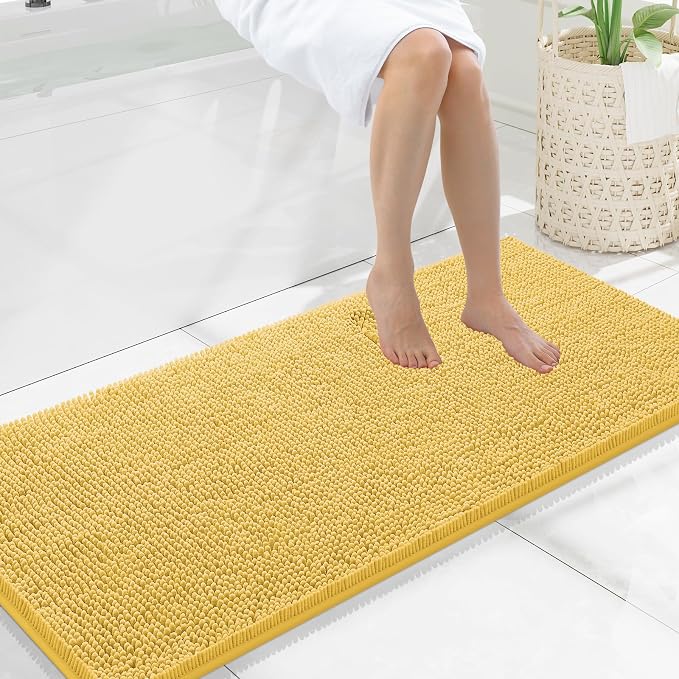 Smiry Luxury Chenille Bathroom Rugs 47x20, Extra Soft and Absorbent Shaggy Bath Mat, Machine Washable, Non-Slip Plush Carpet Runner for Tub, Shower, and Floor, Home Decor Accessories, Yellow