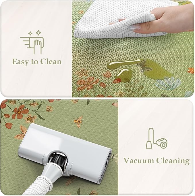 KIMODE Anti Fatigue Kitchen Mats 20"x59"+20"x32", Farmhouse Kitchen Rugs Sets of 2, Cushioned Non Skid Kitchen Mats for Floor, Comfort Kitchen Floor Mats for Sink Laundry Desk Sage Green
