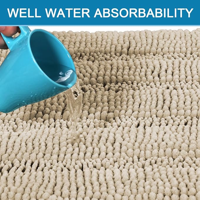 H.VERSAILTEX Bathroom Rug Sets 2 Piece Bath Mats Non Slip Thick Soft Chenille Striped Bath Rug achine Washable Shower Floor Rugs for Tub, Shower and Floor (Fog, 47" x 17"/17" x 24")