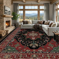 RELEANY Area Rugs Large 9'x12' Washable Non-Slip, Floral Vintage Distress Medallion Carpet for Living Room Bedroom Dining Room, Red Black