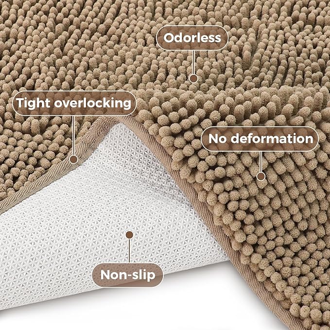 Bcoimo Bathroom Rug Set, Chenille Bathroom Rugs, Absorbent Non Slip Plush Bath Mats, Machine Washable Fast Drying Floor Mats for Tub, Shower, Sink, Vanity