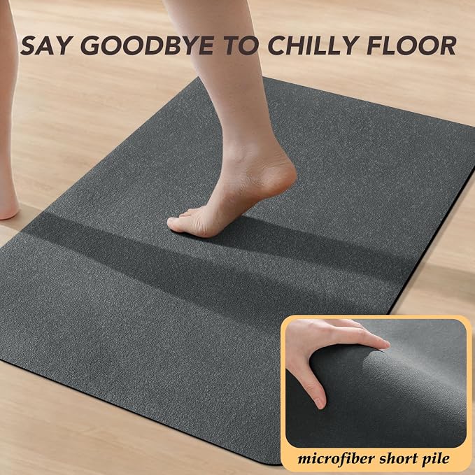 ACCUMTEK Non Slip Bath Mat, Thin Bathroom Rugs Fit Under Door, Quick Dry Bath Mats, Machine Washable Bath Rugs for Bathroom, Bathtub & Kitchen, Charcoal Gray/Upgraded Solid/32 x20