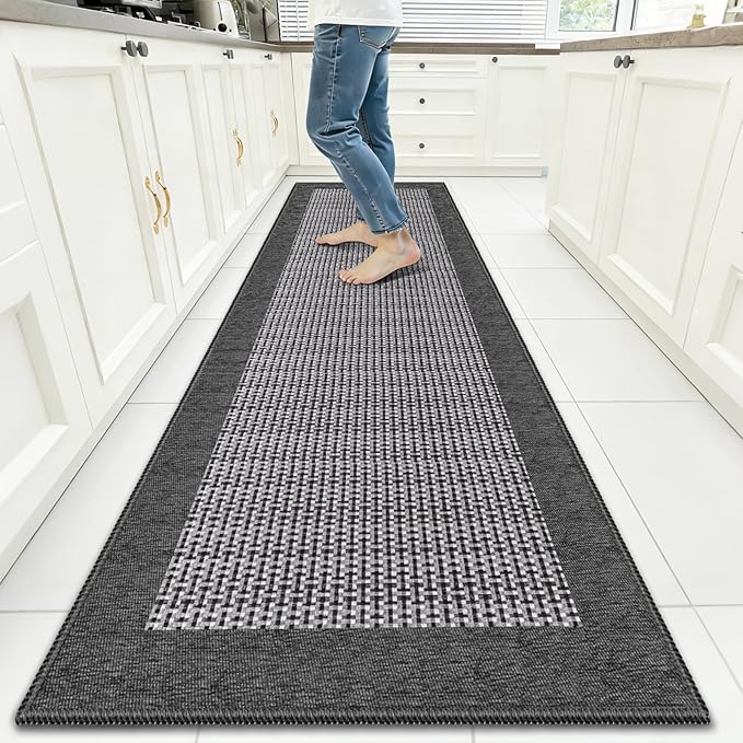 StepRite Kitchen Rugs, Kitchen Mats for Floor, 96"x24" Non-Slip Machine-Washable Kitchen Throw Rug, Absorbent Runner Rugs Office, Sink Standing Desk Mat, Decor Carpet, Grey