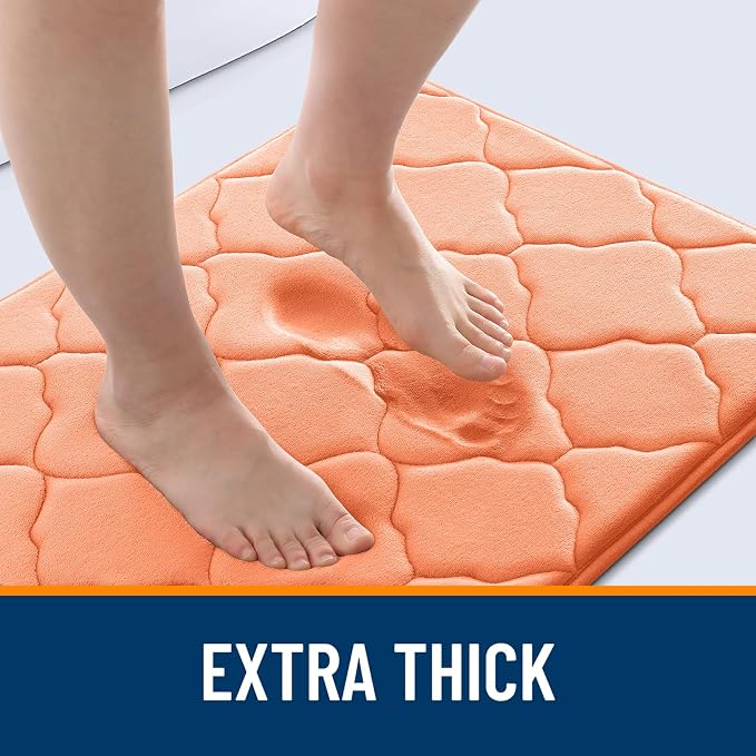 OLANLY Memory Foam Bath Mat Rug 36x24, Ultra Soft and Absorbent Bathroom Rugs, Non-Slip, Comfortable, Machine Washable Bath Carpet for Bathroom Floor, Tub, Shower and Home Decor Accessories, Peach