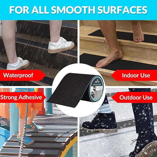 LifeGrip Stay on Track Anti Slip Traction Tape, 6 Inch x 30 Foot - Best Grip, Friction, Abrasive Adhesive for Stairs, Tread Step, Indoor, Outdoor (6" X 30')