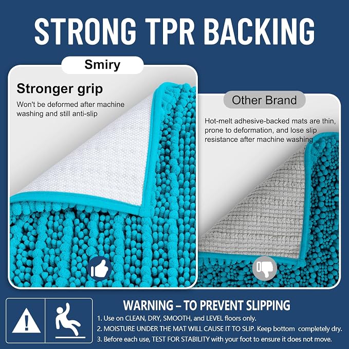 Smiry Bathroom Rugs Mat 24x16, Extra Soft Absorbent Chenille Bath Rugs, Non Slip Rubber Backing Machine Washable Quick Dry Bath Mats for Bathroom Floor, Tub, Shower, Home Decor Accessories, Aqua Sky