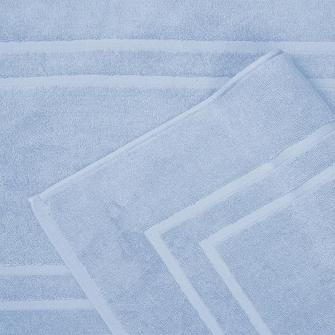 Feather & Stitch 2 Piece Towel Like Bath Mats (30x21 Inch) 100% Cotton Terry Bath Mats, Bathroom Shower Floor Mats [NOT A Bathroom Rug], Soft Absorbent Washable Mats - Sky Blue