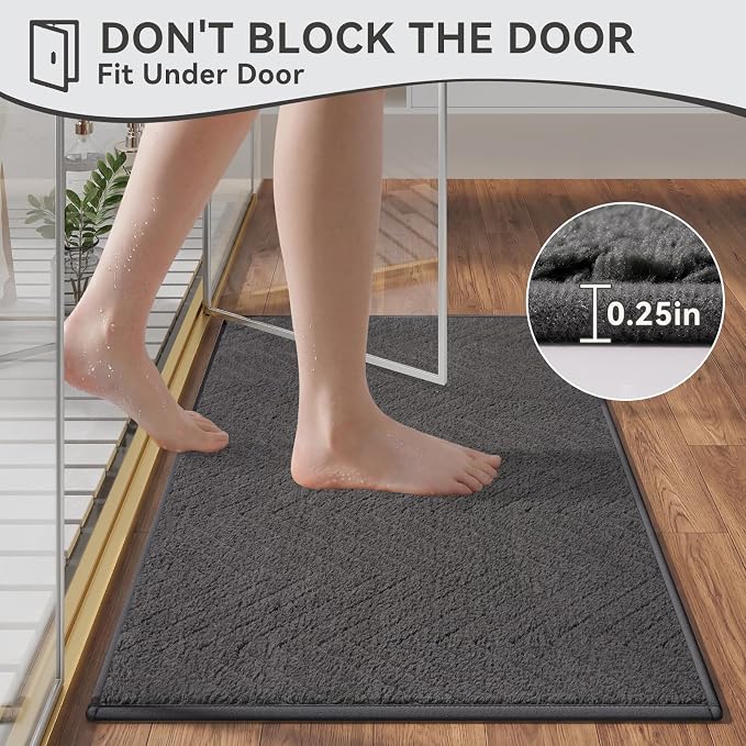 Non-Slip Bath Mat 16x24-2pc Quick Dry Absorbent Non Slip Bath Mat Bath Mats for Bathtub Mat Bathroom Carpet Fit Under Door Washable Floor Bath Rug Grey