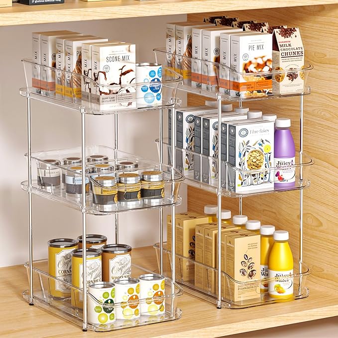 incostar 3 Tier Under Sink Organizer, 2 Pack 3 Tier | Pull-Out Storage, With Dividers, Slide-Out Clear Storage, For Cupboard Bathroom Vanities Cabinet