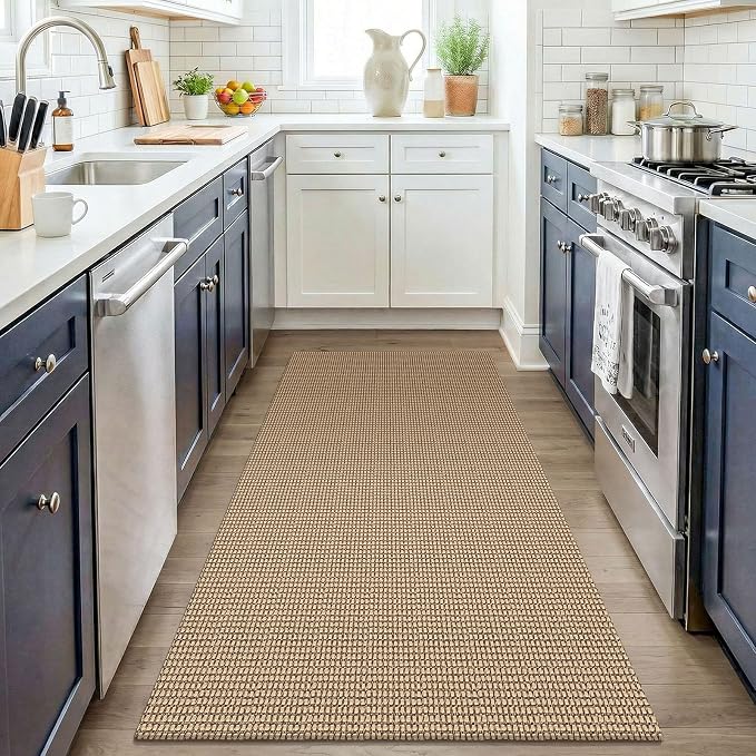 KOZYFLY Washable 3x4 Woven Entry Area Rug, Braided Throw Rugs for Entryway, Non Slip Door Mat Indoor Outdoor Entrance, Front Porch Foyer Carpet for Kitchen, mudroom, Bathroom, Orange Beige/Tan/Brown