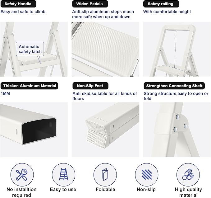 Step Ladder 2-Step White Finish Aluminum Folding Ladders