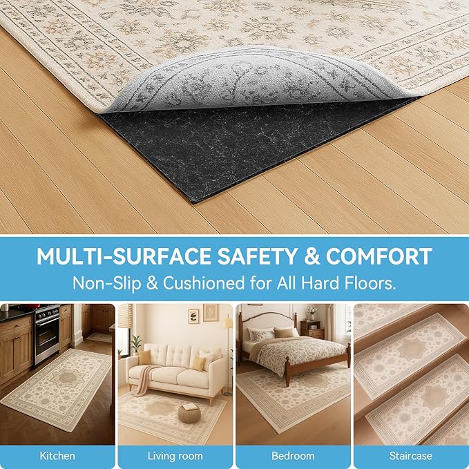 Warmstar 8x10 FT Non Slip Rug Pad,Water-Resistant & Moisture-Proof Felt Rug Pad for Hardwood Floors,1/2” Thick Soft Carpet Pad with Natural Rubber Backing, Secure Grip & Floor Protection
