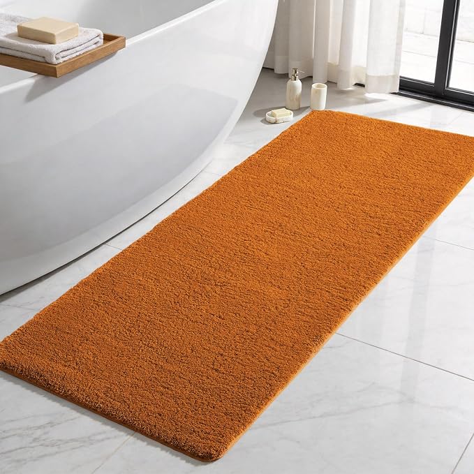 TYUU Bathroom Runner Rug, Ultra Soft Long Bath Mat Super Absorbent Quick Dry Bathroom Runner Rugs 24 x 72 Non Slip Washable, Orange 24" x 72"