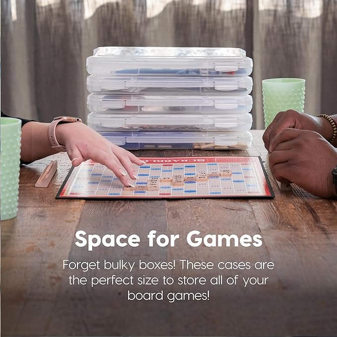 IRIS USA Board Game Storage Containers, 4-Pack |Made in USA| Organizers with Built-In Handle & Snap-Tight Lid for Puzzles, Scrapbook, and Fits 8.5" x 11" or A4 Papers, Slim - Clear