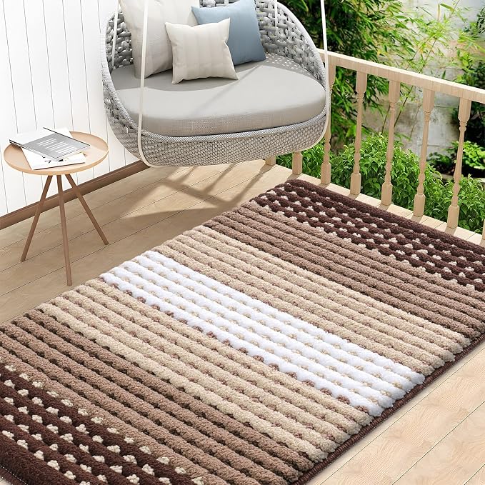 Kitinjoy Indoor Outdoor Door Mat, 48x32 Non-Slip Absorbent Dirt Trapper, Low-Profile Washable Inside Entrance Front Floor Mat, Sturdy Soft Entry Dotted Ombre Doormats for Entryway, Brown