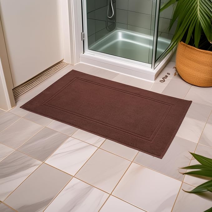Tens Towels Pack of 2 Bath Mats 100% Cotton, 20 x 32 Inches, Super Absorbent, Hotel Quality Premium Floor Towels, Luxurious, Soft & Quick Dry, Not a Bathroom Rug (Brown)