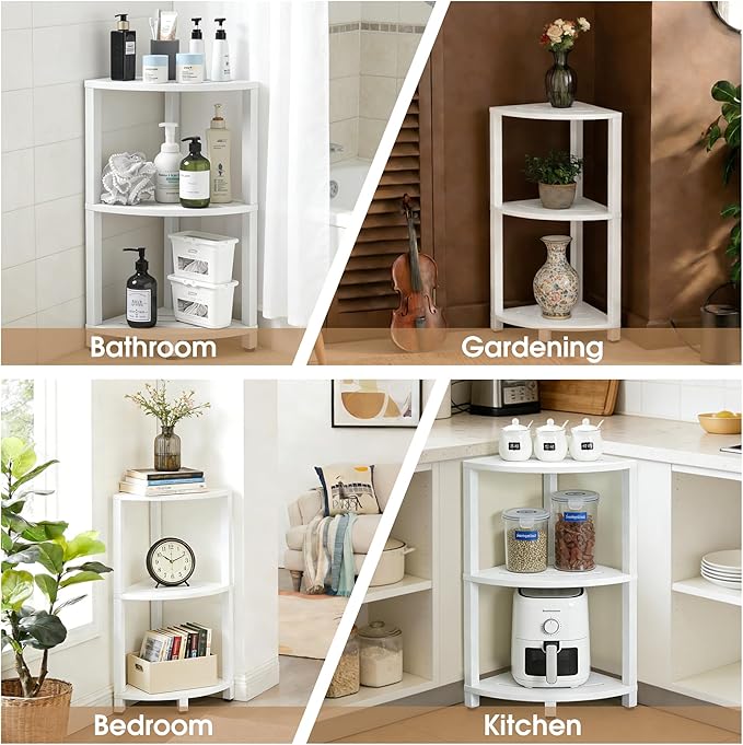 HDPS 3 Tier Floor Standing Corner Shower Caddy Organizer Shelf, Detachable Stool & Foot Rest,Waterproof & Durable Bathroom Shelves Stand Rack with Anti-Slip Feet, Space-Saving Design Storage