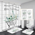 Nkzply 4 Pcs Farmhouse Shower Curtain Rustic Bathroom Sets with Shower Curtain and Rugs Floral Shower Curtain Set Green Leaves Bathroom Decor Vintage Bathroom Rugs Set Toilet Lid Cover Hooks