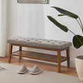 HUIMO Entryway Shoe Bench, End of Bed Bench,Upholstered Button-Tufted Bench for Kitchen, Fabric Ottoman Bench for Living Room, Padded Bench with Solid Wood Shelf,Brown