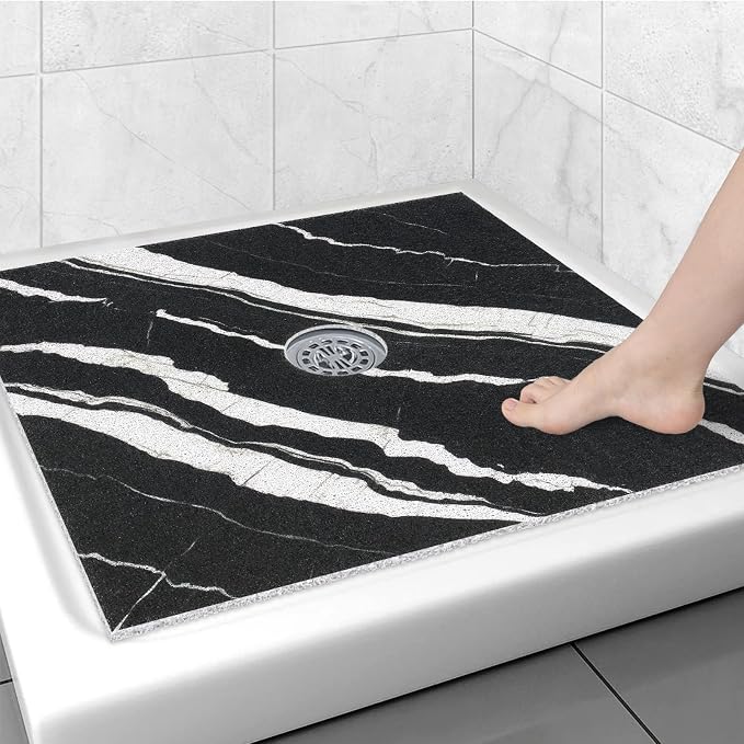 Square Shower Mat Non Slip: 36x36 Inch Large Shower mats for Inside Shower with Drain Hole in Middle, Super Soft PVC Loofah Massage Shower Floor Mat, Anti Slip Shower Stall Mat, Quick Drying