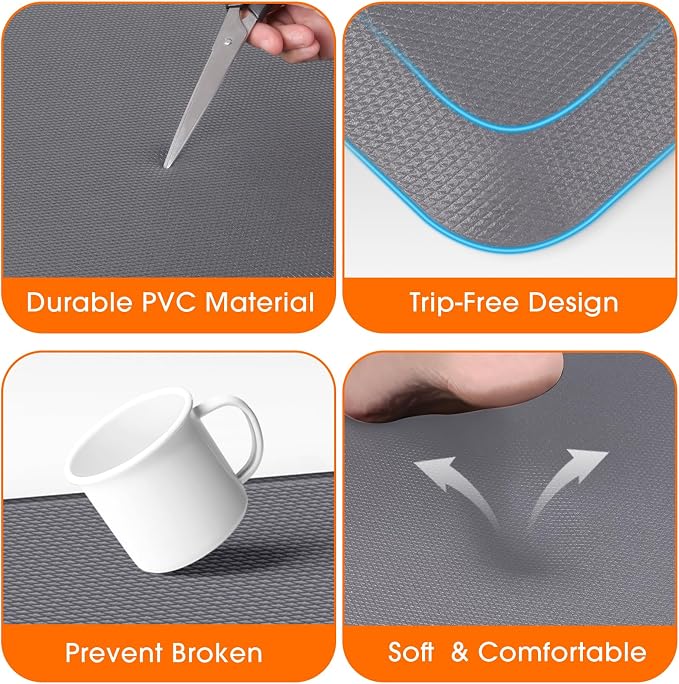 4/5 Inch Thicker Kitchen Mat, Cushioned Thick Floor Comfort Mat, with Non-Slip Bottom, Water & Stain Resistant, Easy Clean Standing Desk Mat for Kitchen, Sink, Office (17.3"x28"x0.8", Grey)