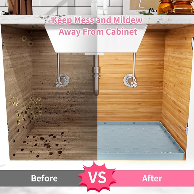 Sdpeia Under Sink Mat 31"×22" Waterproof Silicone Cabinet Liner & Sink Protector for Kitchen & Bathroom, Multi-Purpose Organizers Tray for Pets, Laundry, Cat Litter Mat