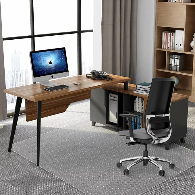 Office Chair Mat for Carpet Floors, 47" x 59" Clear Desk Chair Mats for Low Pile Carpeted Protector, Sturdy PVC Computer Chair Mats Anti-Slip and Easy to Clean for Home & Office