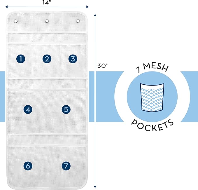 S&T INC. Shower Organizer, Shower Caddy & Bathroom Organizer, 2 Pack, White | Quick Drying Mesh, 7 Pockets to Hold Shampoo, Soap, Loofah, and Cruise Ship Essentials