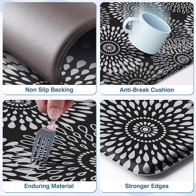 LuxStep Kitchen Mat Cushioned Rugs Anti-Fatigue Mats for Kitchen Floor,Waterproof Non-Slip Mats and Rugs Set for Office,Floor,Laundry 17.3"×30"+17.3"×59",Black