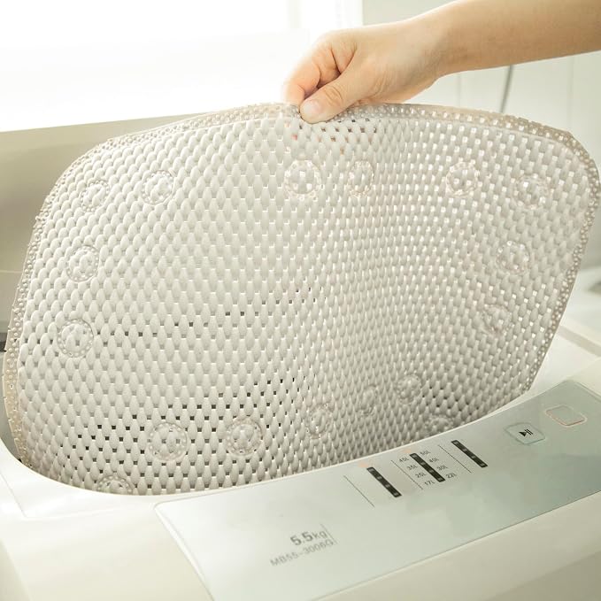Bathtub Mat Non Slip Ivory 36” X 17” Shower Mat Soft Foam Bath Mats for Bathroom Tub, Bathtub Mat with Drain Holes, Suction Cups, Shower Mat Non Slip