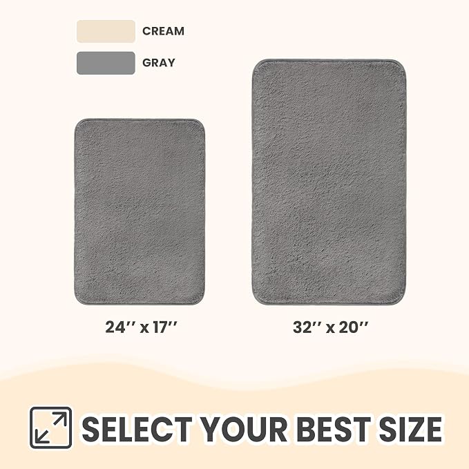 TECHMILLY Shaggy Bathroom Rug Mat 32x20, Absorbent Thick Non Slip Microfiber Mats, Quick Dry Machine Washable Bath Rug for Bathroom Floor, Bathtub and Shower, Gray