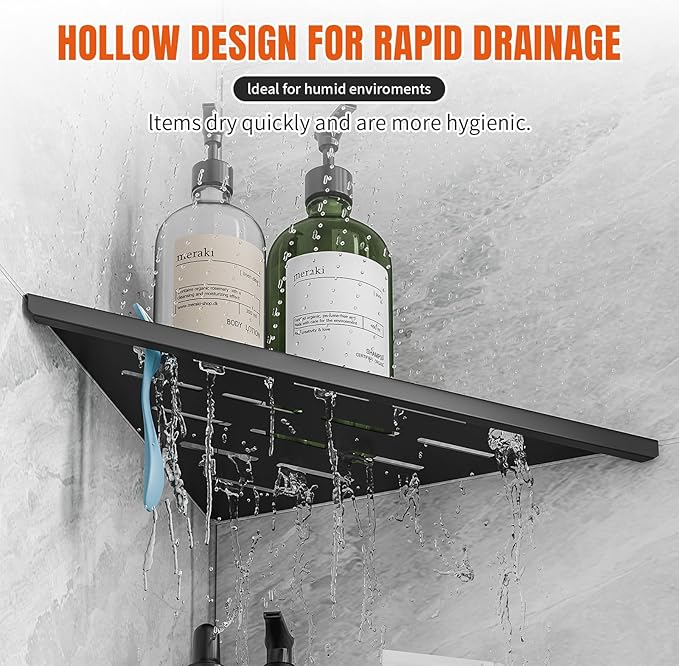 Corner Shower Shelves with Razor Hole, Modern Sturdy Shower Shelves Corner, 10" 304 Stainless Steel Shower Organizers Corner Shelf for Tile Wall, No Drilling Grout Mount Bathroom Shelf