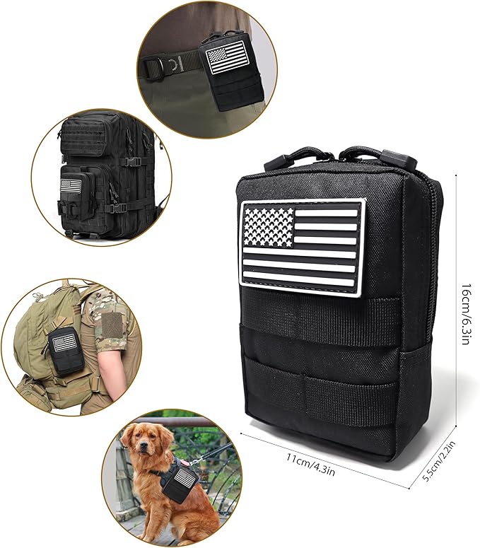 2 Pack Tactical Molle Pouches Small Molle Utility Pouch Small Tactical Accessory Bag Belt Pouches Vest Pouch Compact Water-Resistant EDC Pouch with Flag Patch