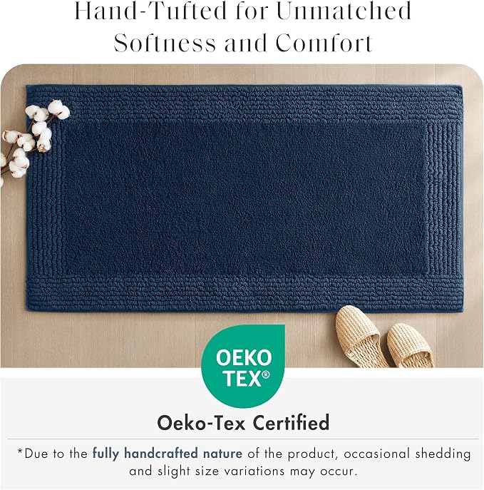 Madison Park Splendor Reversible 100% Cotton Tufted Bathroom Rug-3000 GSM Hotel Quality Luxurious Plush Medium Pile Bath Mat Absorbent, Quick Dry, Shower Room Décor, 24x72 Navy
